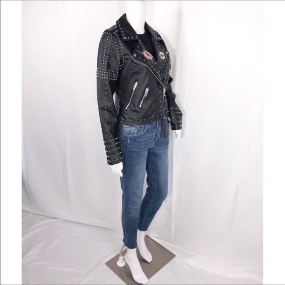 Blank NYC Black Stud Floral Vegan Leather Moto SzS - Picture 13 of 15